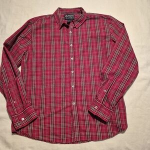 American Rag men's size XL red, black, gray & white, plaid button down shirt EUC